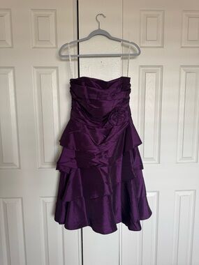 B2 Strapless Purple Cocktail Dress with Rosette Detail